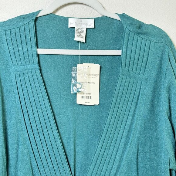 Soft Surroundings Accordion Pleat Cardigan Size XL Teal Green V Neck Silk NWT - Picture 2 of 10